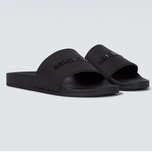Balenciaga Matte Black Logo Slides
